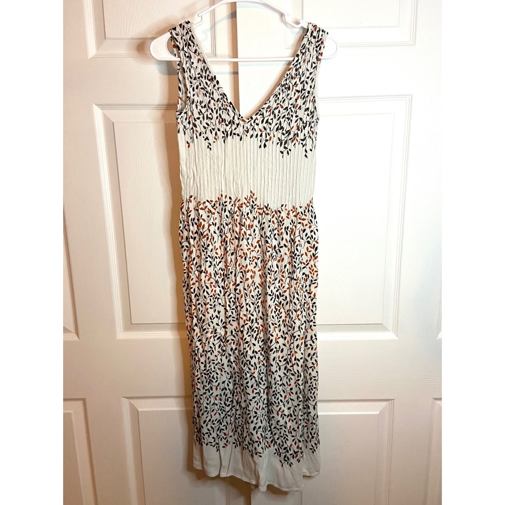 Anthropologie Elevenses Leaf Print Smocked Wide Leg Jumpsuit White XS